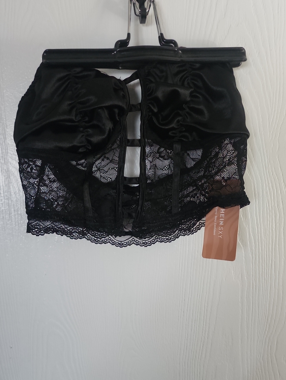 SHEIN Black Satin and Lace Corset Crop Top